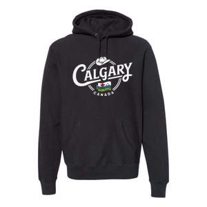 Calgary Canada City Cowboy Hat Scenic Logo Premium Hoodie