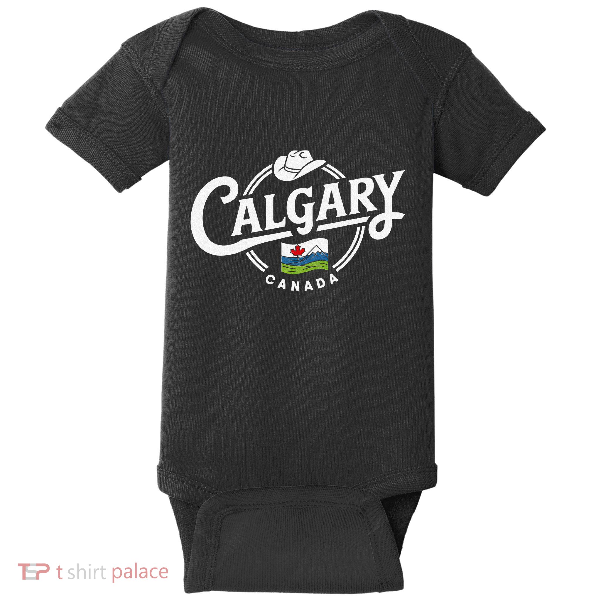 Calgary Canada City Cowboy Hat Scenic Logo Baby Bodysuit