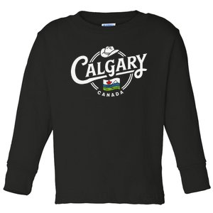 Calgary Canada City Cowboy Hat Scenic Logo Toddler Long Sleeve Shirt