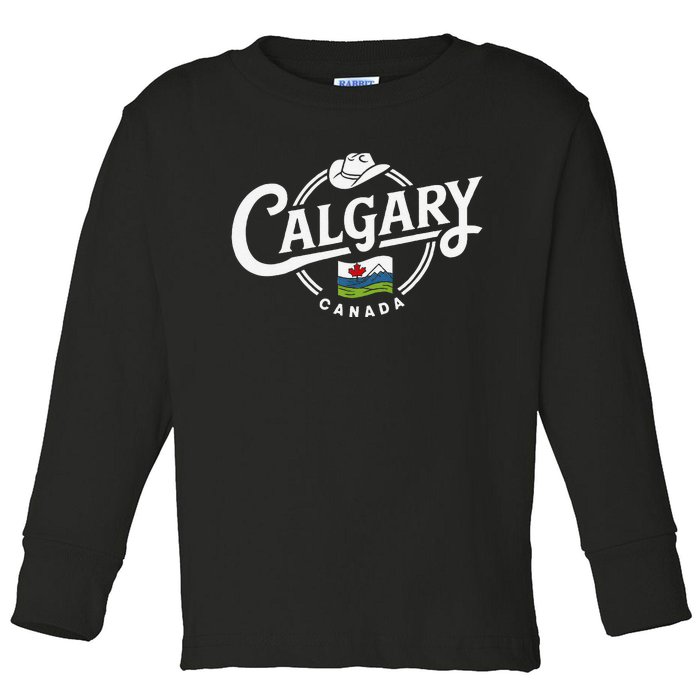 Calgary Canada City Cowboy Hat Scenic Logo Toddler Long Sleeve Shirt