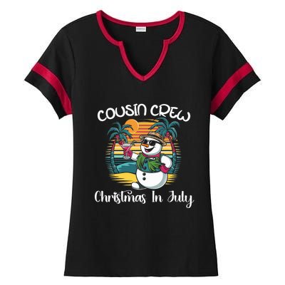 Cousin Crew Christmas In July & 4th Of July Family Matching Ladies Halftime Notch Neck Tee