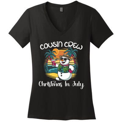 Cousin Crew Christmas In July & 4th Of July Family Matching Women's V-Neck T-Shirt