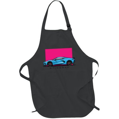 Chevy Corvette C8 Blue Illustration T-Shirt Full-Length Apron With Pockets
