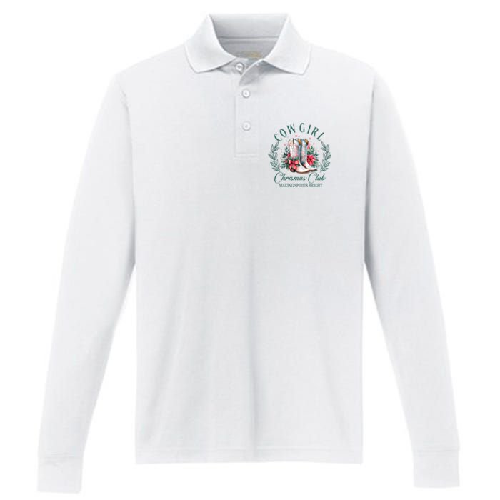 Cowgirl Christmas Club Making Spirit Bright Holiday Performance Long Sleeve Polo