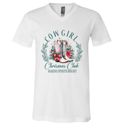 Cowgirl Christmas Club Making Spirit Bright Holiday V-Neck T-Shirt