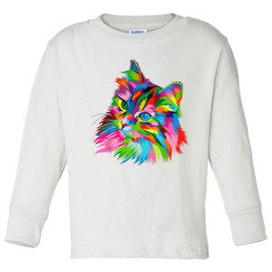 Cute Colorful Cat Painting Toddler Long Sleeve Shirt