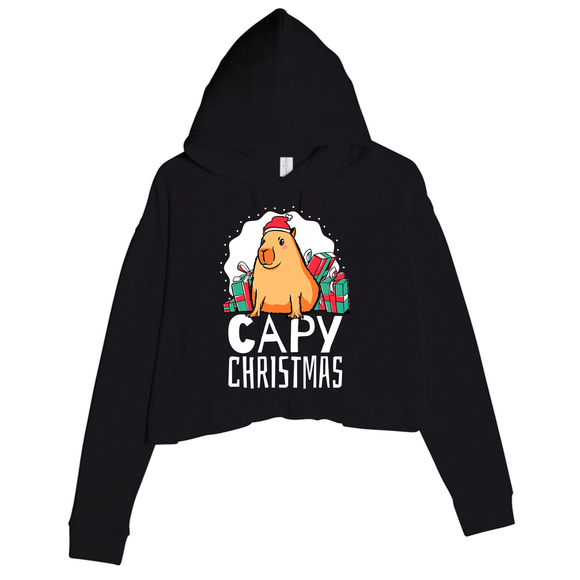 Capy Christmas Capybara Crop Fleece Hoodie