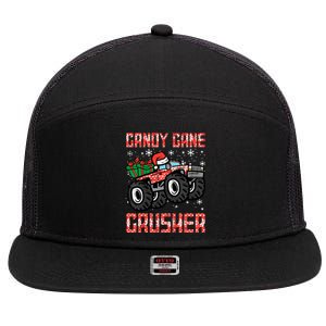 Christmas Candy Cane Crusher Xmas Monster Truck 7 Panel Mesh Trucker Snapback Hat