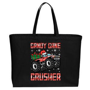 Christmas Candy Cane Crusher Xmas Monster Truck Cotton Canvas Jumbo Tote