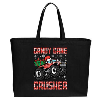 Christmas Candy Cane Crusher Xmas Monster Truck Cotton Canvas Jumbo Tote