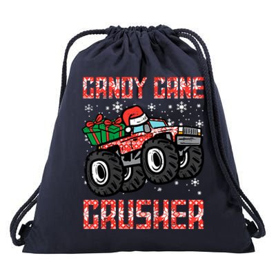 Christmas Candy Cane Crusher Xmas Monster Truck Drawstring Bag