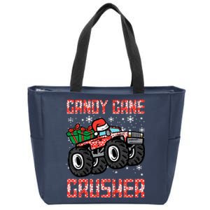 Christmas Candy Cane Crusher Xmas Monster Truck Zip Tote Bag