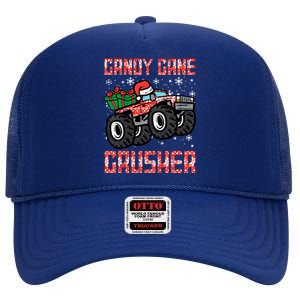 Christmas Candy Cane Crusher Xmas Monster Truck High Crown Mesh Back Trucker Hat