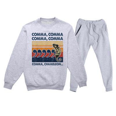 Comma Comma Chameleon Funny Grammar English Teacher Premium Crewneck Sweatsuit Set