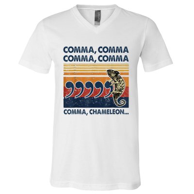 Comma Comma Chameleon Funny Grammar English Teacher V-Neck T-Shirt