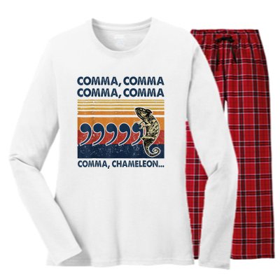 Comma Comma Chameleon Funny Grammar English Teacher Women's Long Sleeve Flannel Pajama Set 