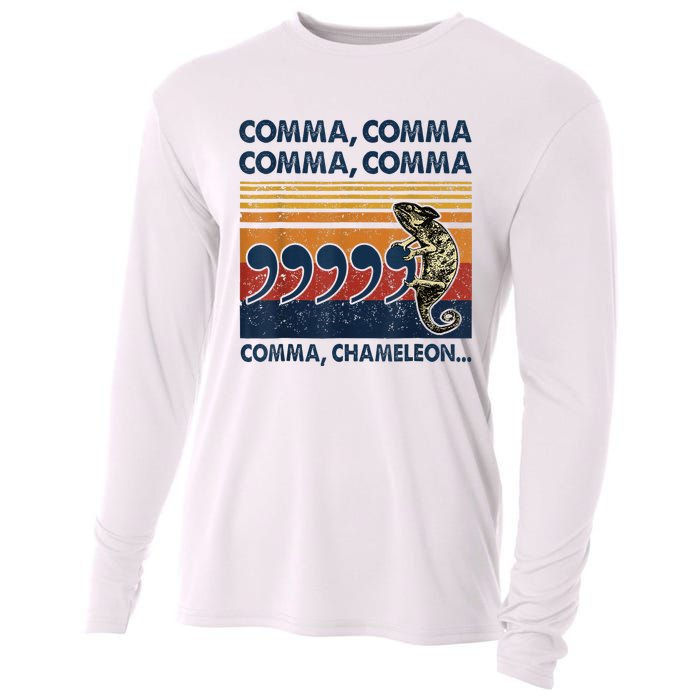 Comma Comma Chameleon Funny Grammar English Teacher Cooling Performance Long Sleeve Crew