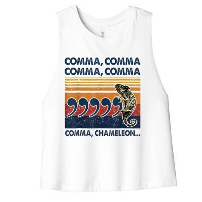 Comma Comma Chameleon Funny Grammar English Teacher Women's Racerback Cropped Tank