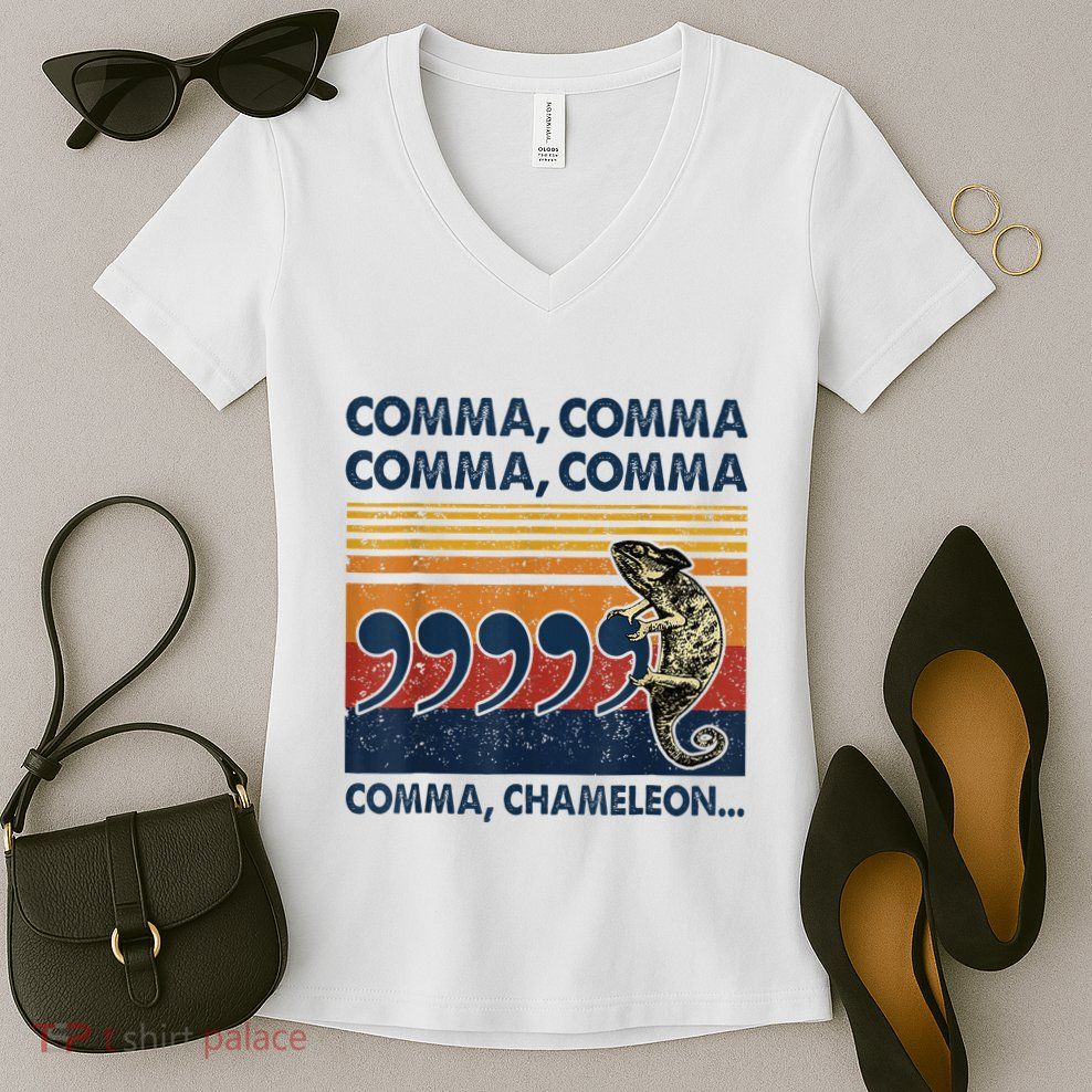 Comma Comma Chameleon Funny Grammar English Teacher Women's V-Neck T-Shirt