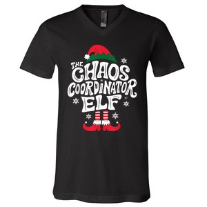 Christmas Chaos Coordinator Elf Xmas Pajama Gift Mom & Dad V-Neck T-Shirt