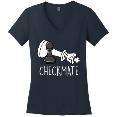 Chess Checkmate Chess Player King Pawn Graphic Women's V-Neck T-Shirt