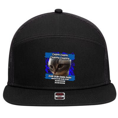 Chippi Chippi Chappa Chappa Dancing Cat Meme 7 Panel Mesh Trucker Snapback Hat