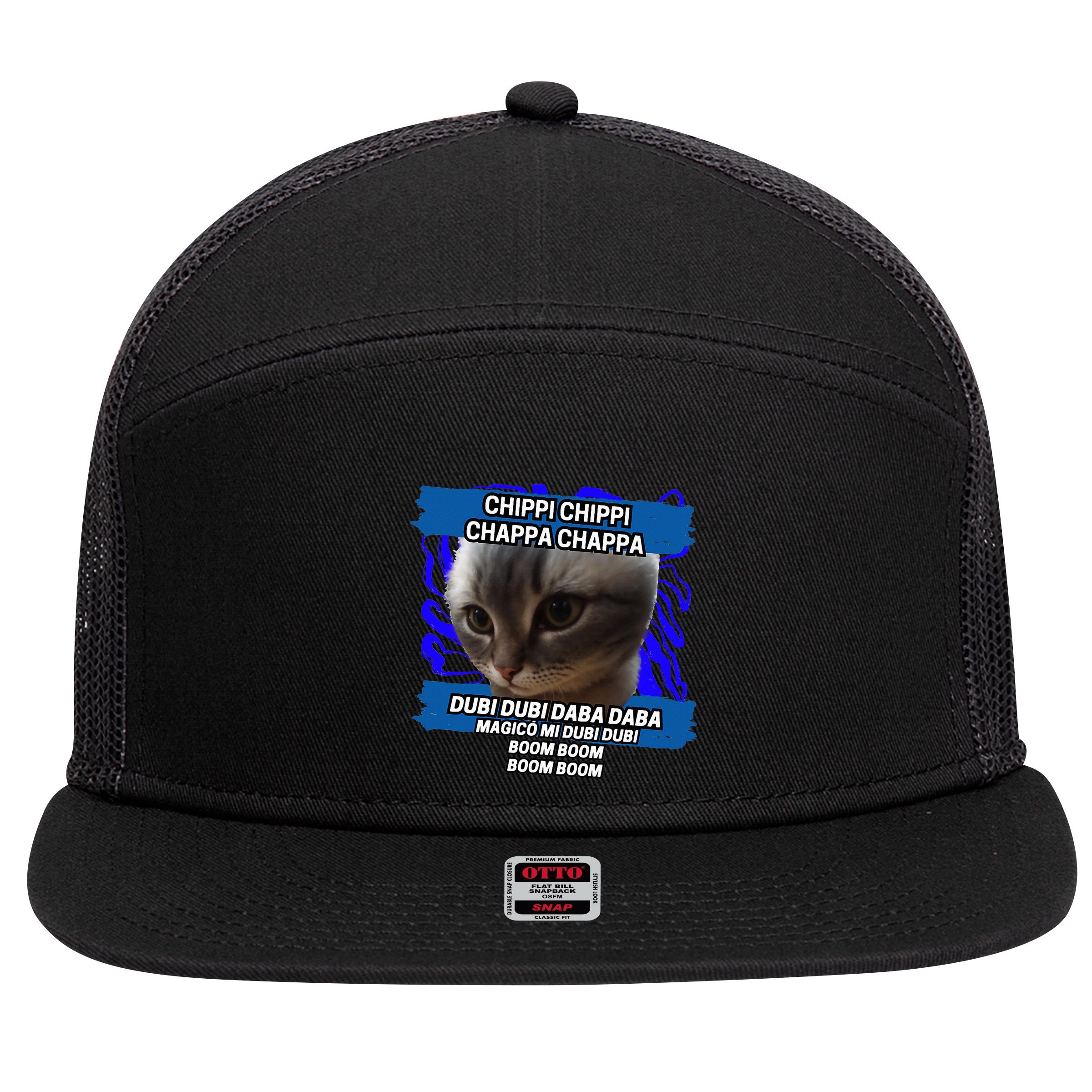 Chippi Chippi Chappa Chappa Dancing Cat Meme 7 Panel Mesh Trucker Snapback Hat