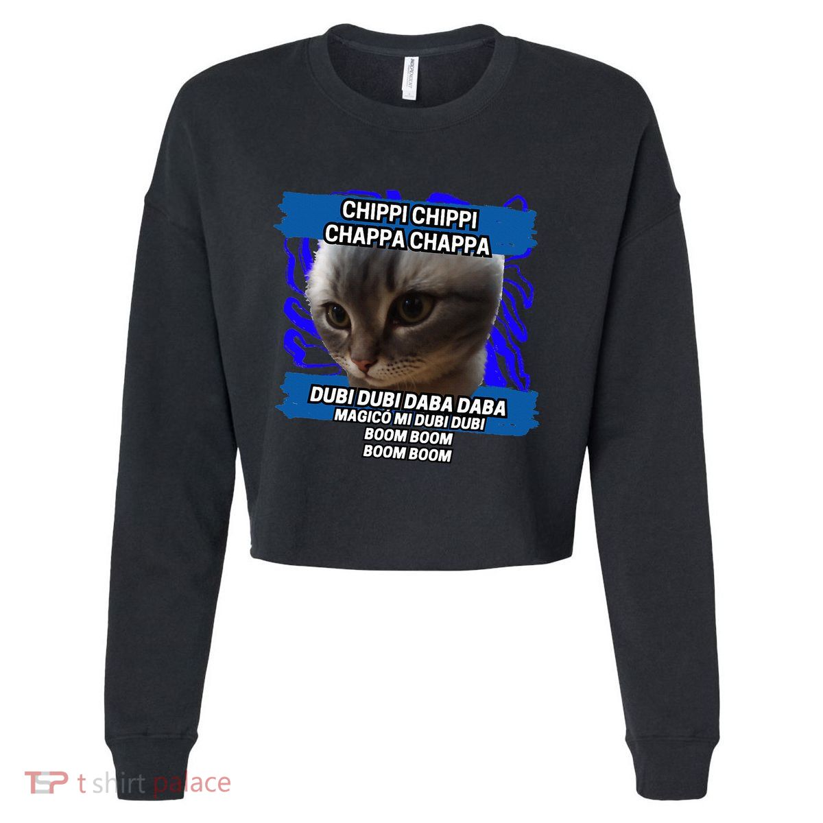 Chippi Chippi Chappa Chappa Dancing Cat Meme Cropped Pullover Crew