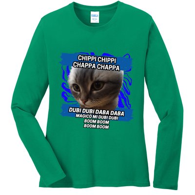 Chippi Chippi Chappa Chappa Dancing Cat Meme Ladies Long Sleeve Shirt