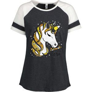 Cute Candy Corn Unicorn Halloween Top Enza Ladies Jersey Colorblock Tee