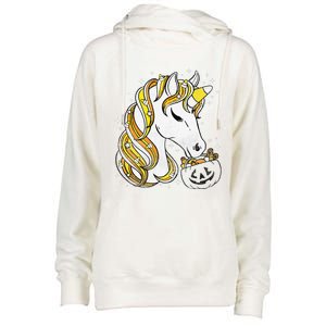 Cute Candy Corn Unicorn Halloween Top Womens Funnel Neck Pullover Hood