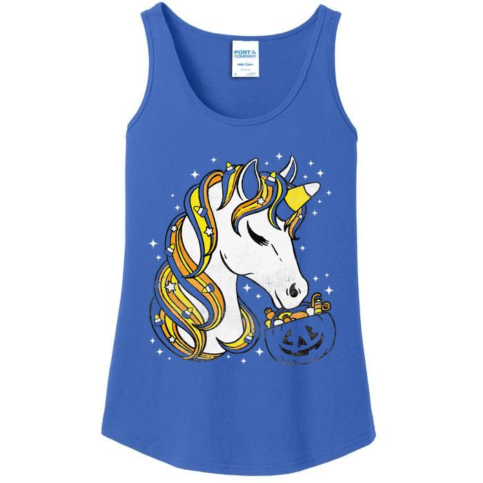 Cute Candy Corn Unicorn Halloween Top Ladies Essential Tank