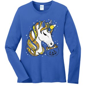 Cute Candy Corn Unicorn Halloween Top Ladies Long Sleeve Shirt