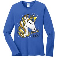 Cute Candy Corn Unicorn Halloween Top Ladies Long Sleeve Shirt