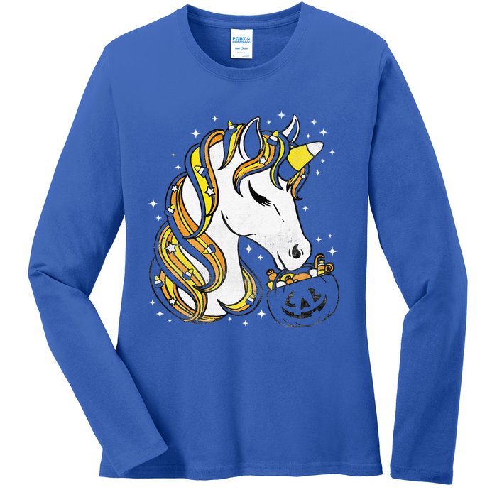 Cute Candy Corn Unicorn Halloween Top Ladies Long Sleeve Shirt