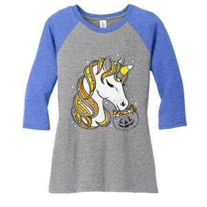 Cute Candy Corn Unicorn Halloween Top Women's Tri-Blend 3/4-Sleeve Raglan Shirt