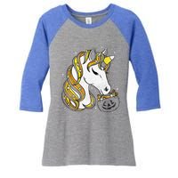 Cute Candy Corn Unicorn Halloween Top Women's Tri-Blend 3/4-Sleeve Raglan Shirt