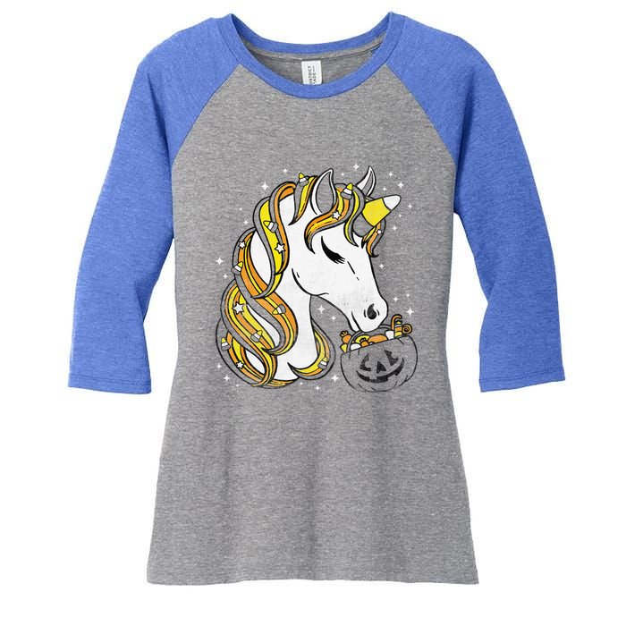 Cute Candy Corn Unicorn Halloween Top Women's Tri-Blend 3/4-Sleeve Raglan Shirt