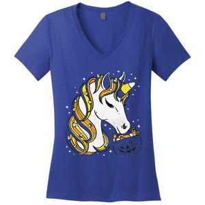 Cute Candy Corn Unicorn Halloween Top Women's V-Neck T-Shirt