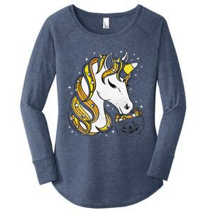 Cute Candy Corn Unicorn Halloween Top Women's Perfect Tri Tunic Long Sleeve Shirt