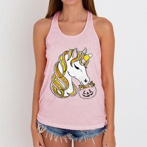 Cute Candy Corn Unicorn Halloween Top Women's Knotted Racerback Tank