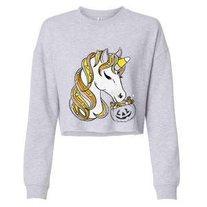 Cute Candy Corn Unicorn Halloween Top Cropped Pullover Crew