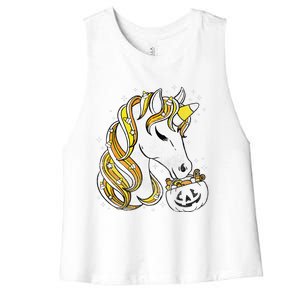 Cute Candy Corn Unicorn Halloween Top Women's Racerback Cropped Tank