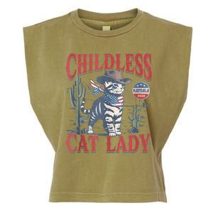 Cowboy Cat Childless Cat Lady For Kamala Election Voting Garment-Dyed Women's Muscle Tee