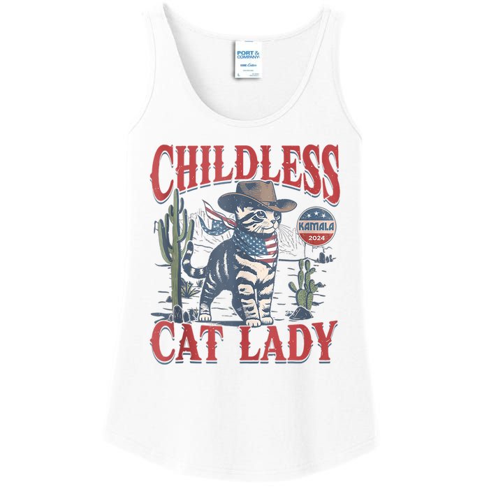 Cowboy Cat Childless Cat Lady For Kamala Election Voting Ladies Essential Tank