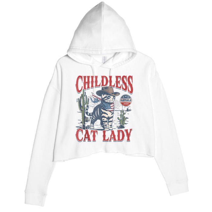 Cowboy Cat Childless Cat Lady For Kamala Election Voting Crop Fleece Hoodie