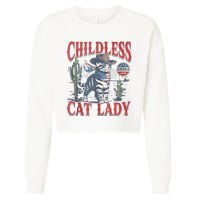 Cowboy Cat Childless Cat Lady For Kamala Election Voting Cropped Pullover Crew