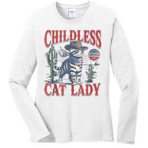 Cowboy Cat Childless Cat Lady For Kamala Election Voting Ladies Long Sleeve Shirt