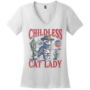 Cowboy Cat Childless Cat Lady For Kamala Election Voting Women's V-Neck T-Shirt