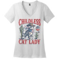 Cowboy Cat Childless Cat Lady For Kamala Election Voting Women's V-Neck T-Shirt